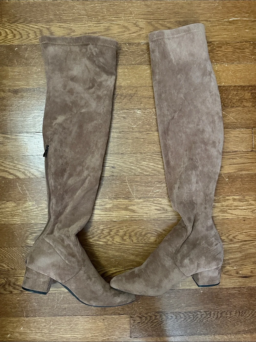 Women's Over-the-Knee Suede Block Heel Boots - Brown